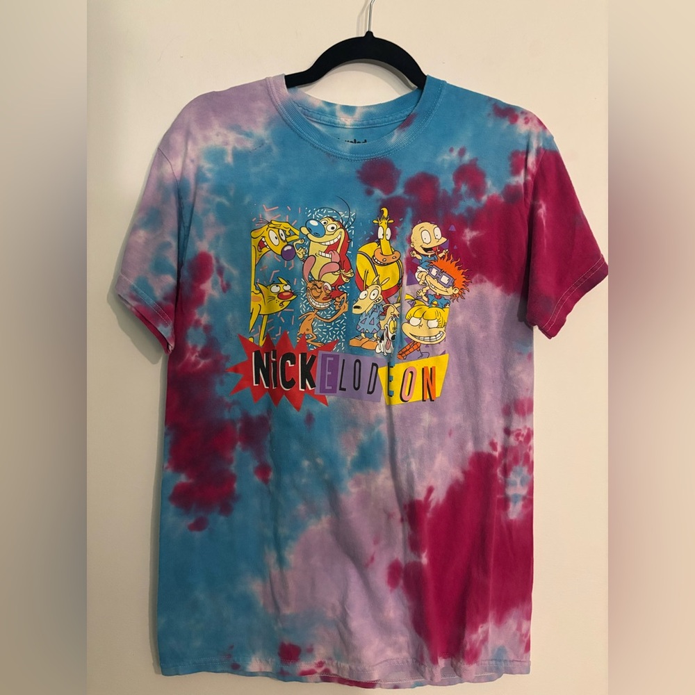 Retro Nickelodeon Tie Dye Medium Character Tee Rugrats CatDog Ren Stimpy Rocco
